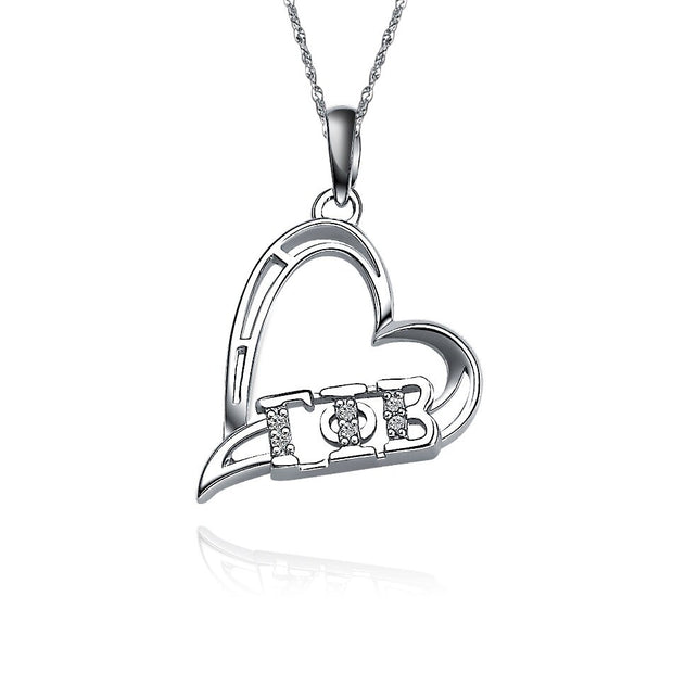 Gamma Phi Beta Necklace - Heart Shape Design, Sterling Silver (P003)