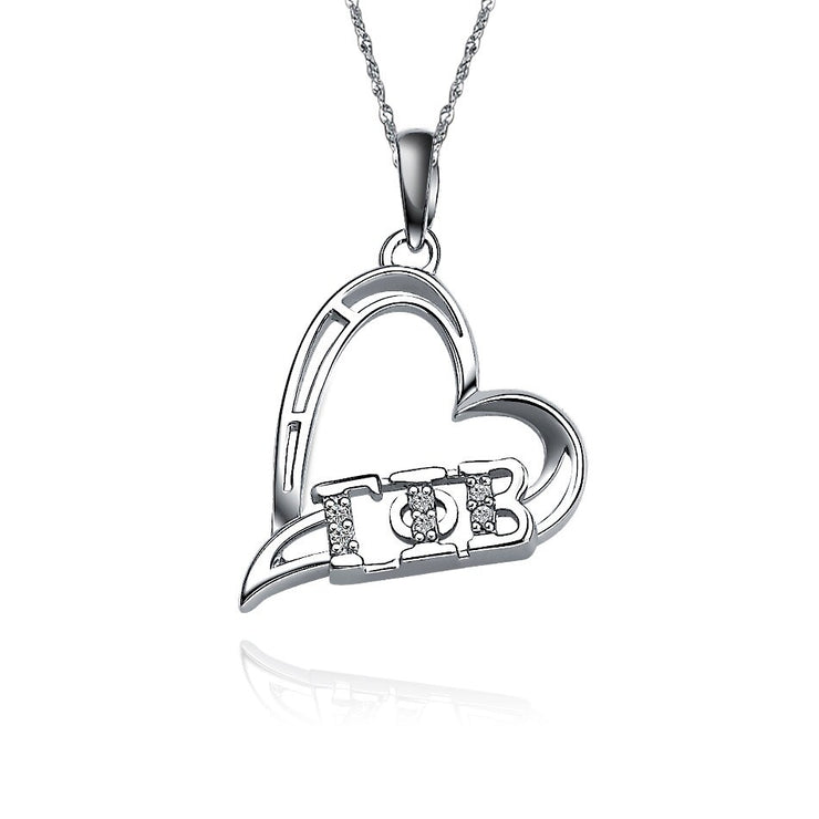 Gamma Phi Beta Necklace - Heart Shape Design, Sterling Silver (GPB-P003)