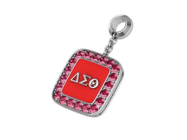 Delta Sigma Theta Sterling Silver Cushion Shape  Red Enamel Red Crystals Pendant (P020)