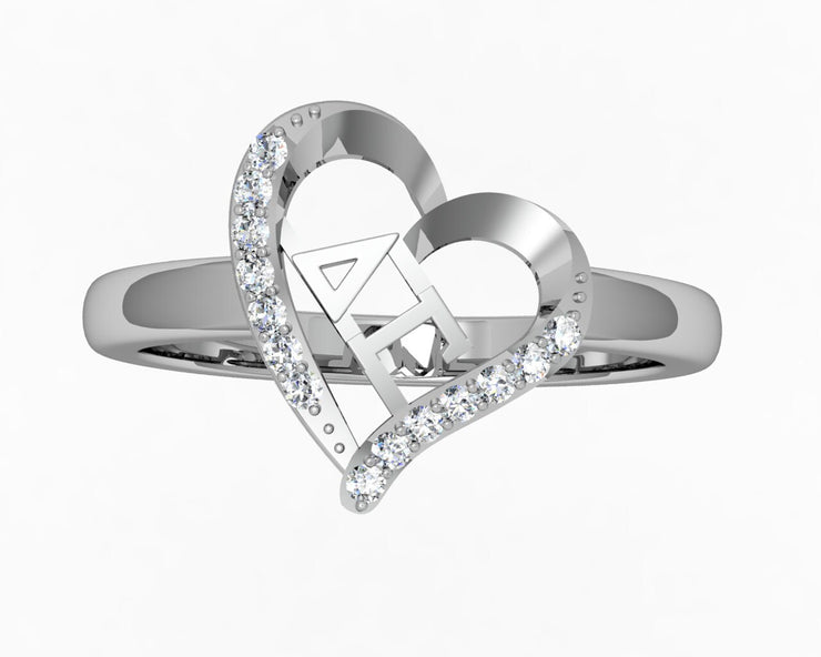 Delta Gamma Ring - Heart Design Sterling Silver (DG-R004)