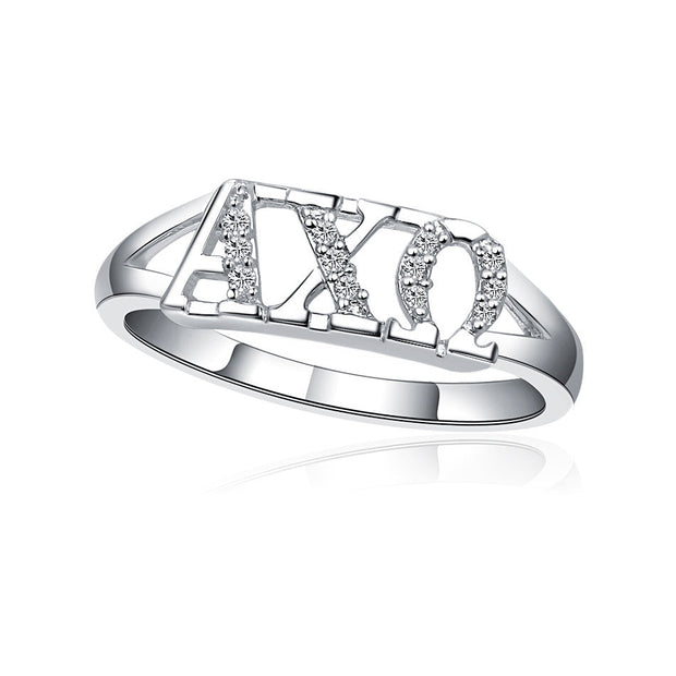 Alpha Chi Omega Horizontal Letters Silver Ring (R001)