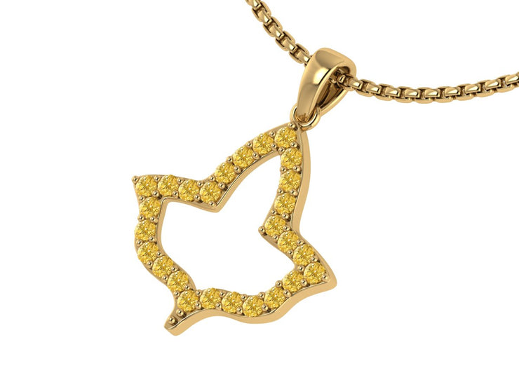 Alpha Kappa Alpha Ivy Leaf Outline Yellow Gold Plated Silver with Yellow Crystal Necklace (P020)