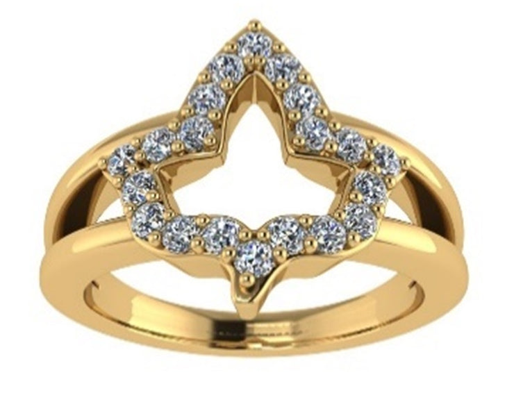 Alpha kappa Alpha Ivy Leaf with Crystal and Yellow Gold Plated Ring (R015)