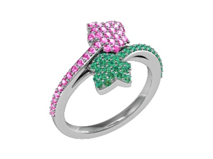 Alpha kappa Alpha Ivy Leaf Ring with pink and green crystal (R016)